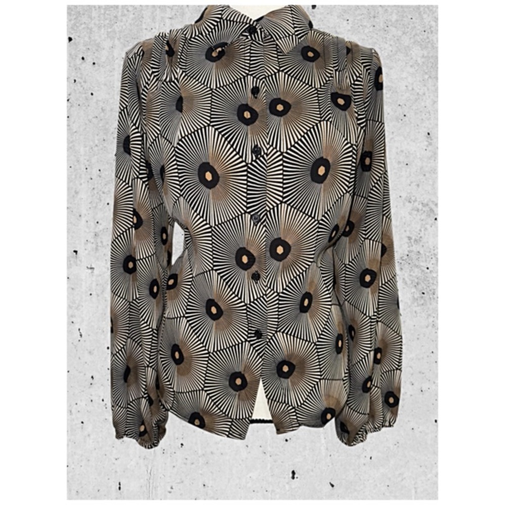 GEOMETRIC ABSTRACT PRINT LONG SLEEVE BLOUSE